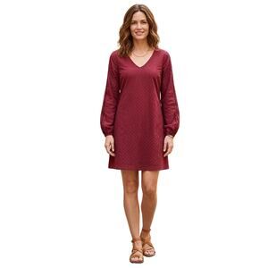 Candie's Burgandy Laser-Cut Split-Sleeve Mini Shift Dress, S